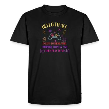 Devise du jeu Neon : Jouez puis jouez le mort - T-shirt Premium bio Homme - noir - Devant - Nico (187cm)