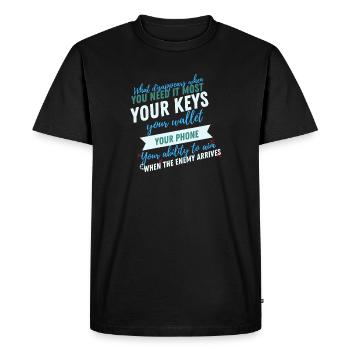 Portefeuille de clés Citation de téléphone Art de t-shirt - T-shirt Premium bio Homme - noir - Devant - Nico (187cm)