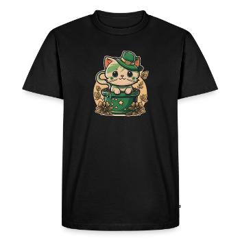 Chat dans le pot de fleurs Fête de la Saint-Patrick - T-shirt Premium bio Homme - noir - Devant - Nico (187cm)