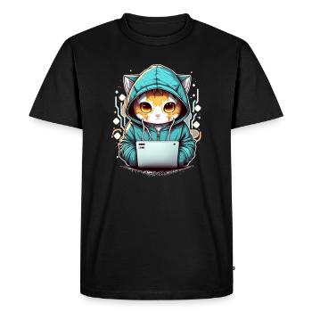 Coding cat - Men's Premium Organic T-Shirt - black - Front - Nico (187cm)