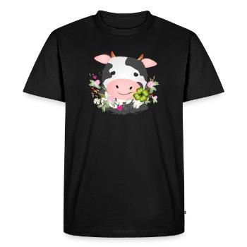 Vache mignonne avec trèfle pour les fans de ferme - T-shirt Premium bio Homme - noir - Devant - Nico (187cm)
