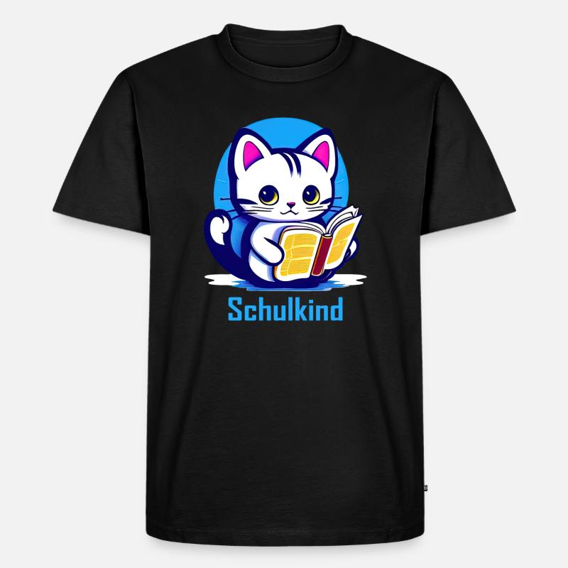 Schulkind Katze mit Buch - Männer Premium Bio T-Shirt - Schwarz