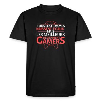 Gamer Elite: All Are Equal Yet Champions - Men's Premium Organic T-Shirt - black - Front - Nico (187cm)
