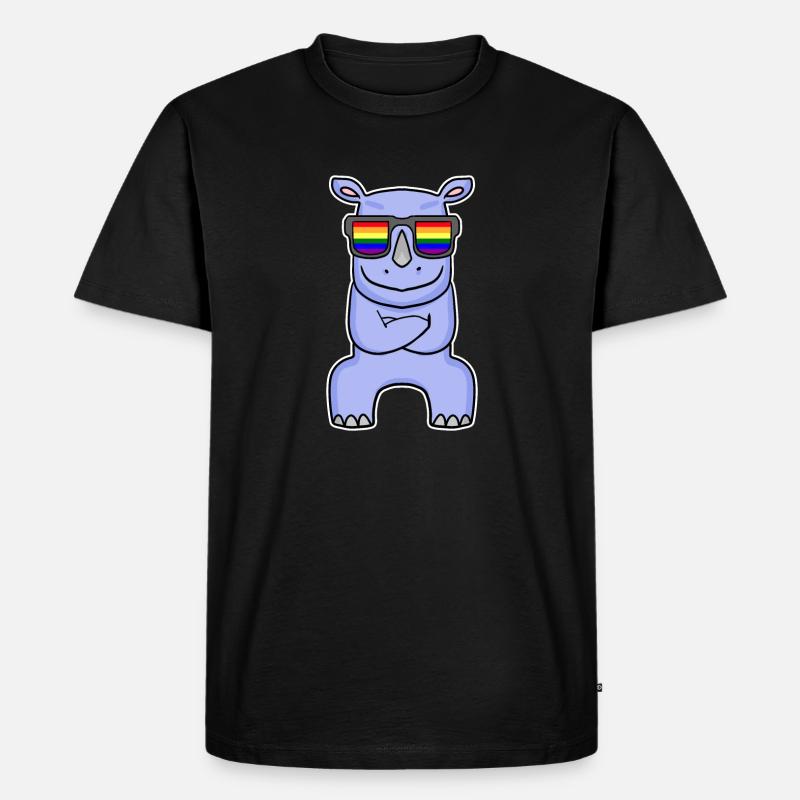 Regenbogen - Nashorn mit Brille - Männer Premium Bio T-Shirt - Schwarz