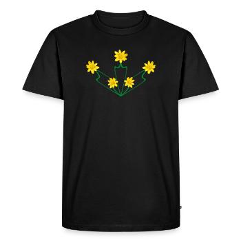 Art Nouveau Buttercup Crest – Symmetrical Floral - Men's Premium Organic T-Shirt - black - Front - Nico (187cm)