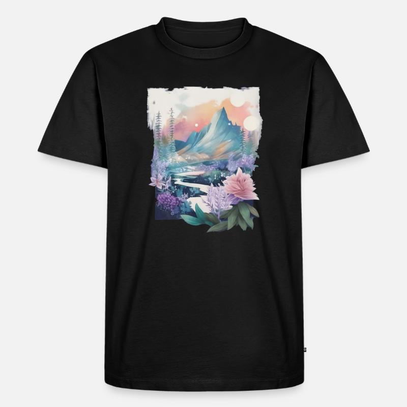 Blumenlandschaft - Männer Premium Bio T-Shirt - Schwarz