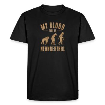 Anthropologue : Mon groupe sanguin est Néandertal - T-shirt Premium bio Homme - noir - Devant - Nico (187cm)