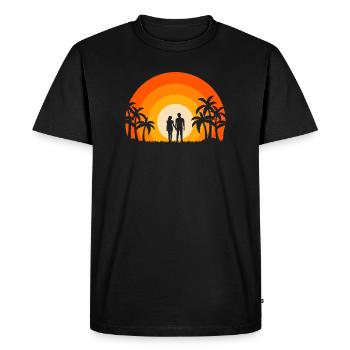 Coucher de soleil d’été Palm Tree Beach Océan Paradis Amour - T-shirt Premium bio Homme - noir - Devant - Nico (187cm)