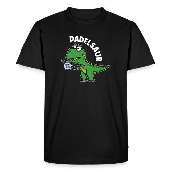 Dinosaur Padel Player Ball Racket Sport - Men's Premium Organic T-Shirt - black - Front - Nico (187cm)
