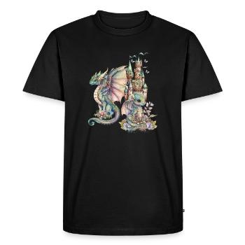 Dragon fantastique avec château de conte de fées - T-shirt Premium bio Homme - noir - Devant - Nico (187cm)