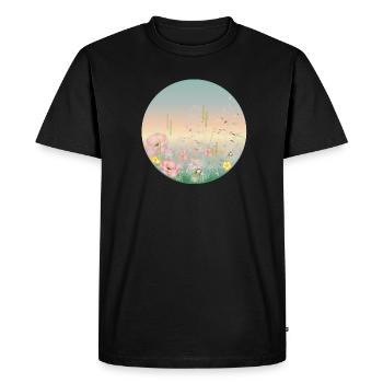 prairie délicatement fleurie aux couleurs pastel au printemps - T-shirt Premium bio Homme - noir - Devant - Nico (187cm)