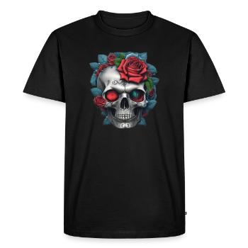 Crâne avec des roses - T-shirt Premium bio Homme - noir - Devant - Nico (187cm)