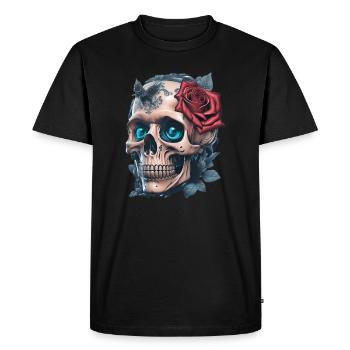 Crâne avec des roses - T-shirt Premium bio Homme - noir - Devant - Nico (187cm)