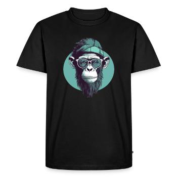 Singe hipster cool avec lunettes et casquette - T-shirt Premium bio Homme - noir - Devant - Nico (187cm)