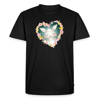 Cute white bunny dreams in blossom heart - Men's Premium Organic T-Shirt - black - Front - Nico (187cm)