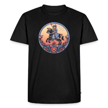 Sorbische Folklore – Reiter und Festtradition - Männer Premium Bio T-Shirt - Schwarz - Vorne - Nico (187cm)