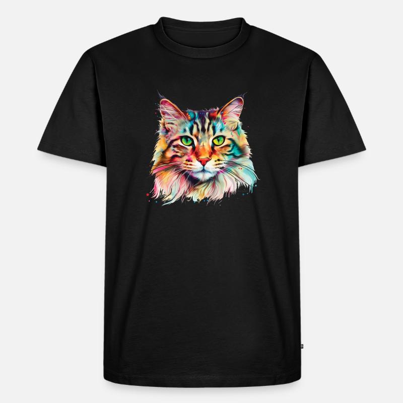 Bunte psychedelische Maine Coon Katze - Männer Premium Bio T-Shirt - Schwarz