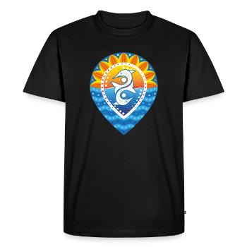 Local, coucher de soleil, soleil, vagues, dauphins - T-shirt Premium bio Homme - noir - Devant - Nico (187cm)