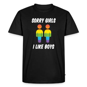 Désolé les filles j’aime les garçons - T-shirt Premium bio Homme - noir - Devant - Nico (187cm)
