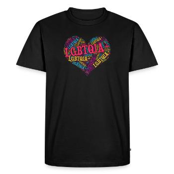 LGBTQIA+ Heart Word Cloud Lgbt Gay Pride T-Shirt - T-shirt Premium bio Homme - noir - Devant - Nico (187cm)