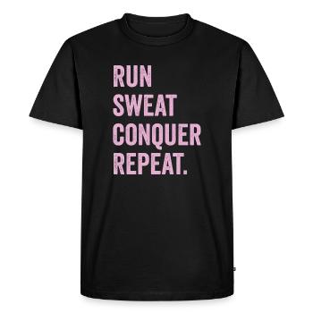 Courir. Sueur. Conquérir. Répéter. - T-shirt Premium bio Homme - noir - Devant - Nico (187cm)