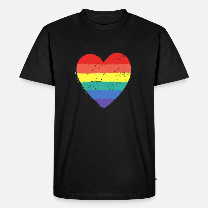 Rainbow Heart & Pride - Männer Premium Bio T-Shirt - Schwarz