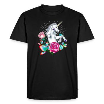 Enchanted Unicorn and Floral Fantasy - Men's Premium Organic T-Shirt - black - Front - Nico (187cm)