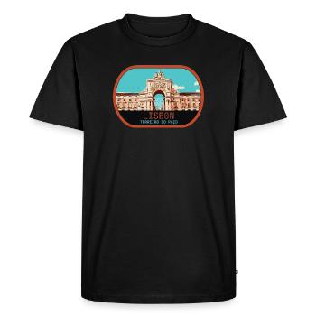 Écusson Porte Rue Augusta, Lisbonne Portugal - T-shirt Premium bio Homme - noir - Devant - Nico (187cm)