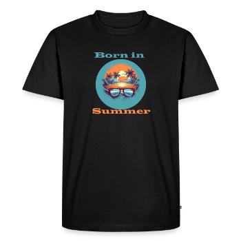 Né en été - T-shirt Premium bio Homme - noir - Devant - Nico (187cm)