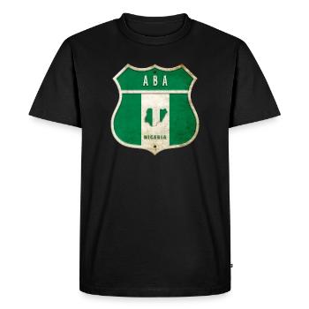 Aba Nigeria flag crest design - Men's Premium Organic T-Shirt - black - Front - Nico (187cm)
