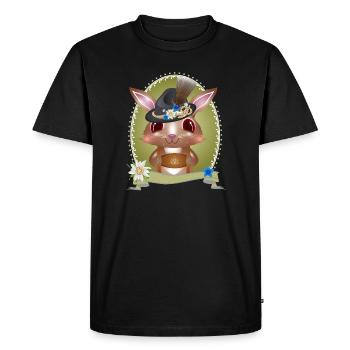 cute bunny in traditional costume with hat and leather pants - Men's Premium Organic T-Shirt - black - Front - Nico (187cm)