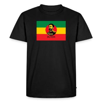 DRAPEAU REGGAE - HAILÉ SÉLASSIÉ - JAH RASTAFARI - T-shirt Premium bio Homme - noir - Devant - Nico (187cm)