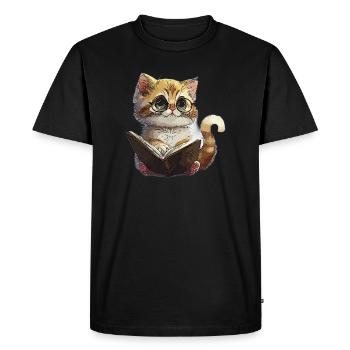 Reading Kitten with Glasses Cat Reading Cat - Men's Premium Organic T-Shirt - black - Front - Nico (187cm)