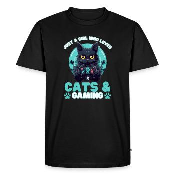 Gamer Girl Cat Cats & Gaming - Men's Premium Organic T-Shirt - black - Front - Nico (187cm)