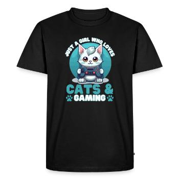 Gamer Girl Cat Cats & Gaming - Men's Premium Organic T-Shirt - black - Front - Nico (187cm)