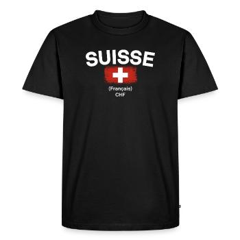 Suisse Flag CHF Francais - Men's Premium Organic T-Shirt - black - Front - Nico (187cm)