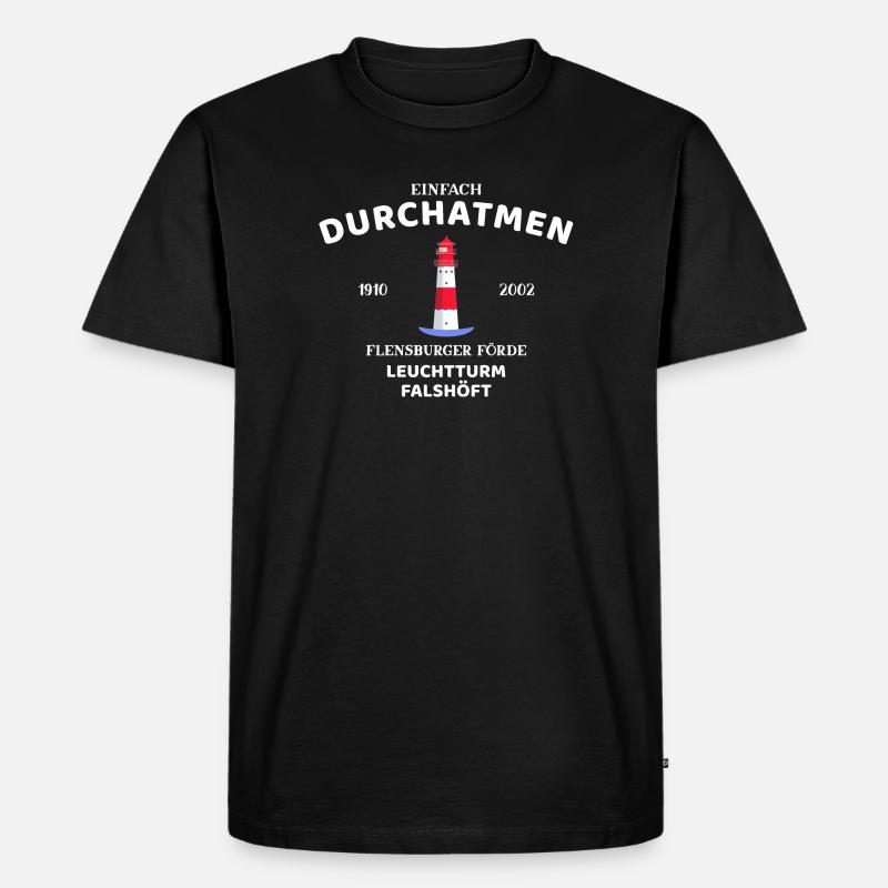 Flensburger Förde, Leuchtturm Falshöft, Durchatmen - Männer Premium Bio T-Shirt - Schwarz