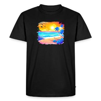 Aquarelle de plage de coucher de soleil d’été - T-shirt Premium bio Homme - noir - Devant - Nico (187cm)