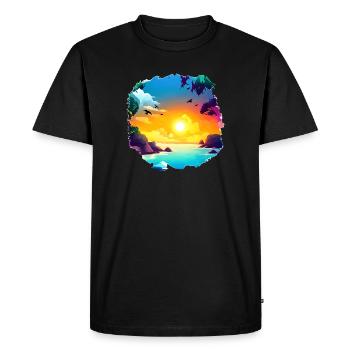 Aquarelle de plage de coucher de soleil d’été - T-shirt Premium bio Homme - noir - Devant - Nico (187cm)
