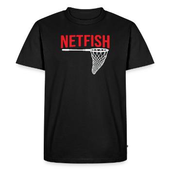 Funny fishing, Netfish, perody fishing design - Men's Premium Organic T-Shirt - black - Front - Nico (187cm)