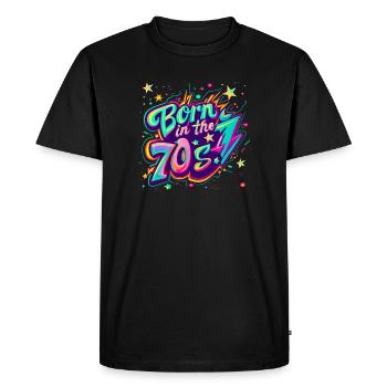 Né dans les années 70 - T-shirt Premium bio Homme - noir - Devant - Nico (187cm)