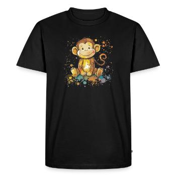 Playful Monkey Watercolor Illustration - Men's Premium Organic T-Shirt - black - Front - Nico (187cm)