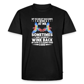 My Scarlet Macaws wink at me sometimes - Men's Premium Organic T-Shirt - black - Front - Nico (187cm)