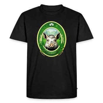 Cochon chanceux avec trèfles - T-shirt Premium bio Homme - noir - Devant - Nico (187cm)