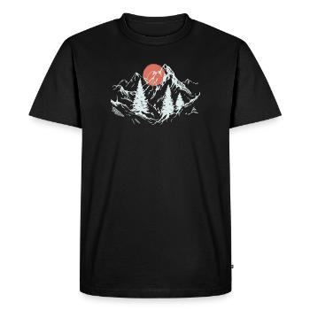 Crimson Sun over Alpine Pines - Men's Premium Organic T-Shirt - black - Front - Nico (187cm)