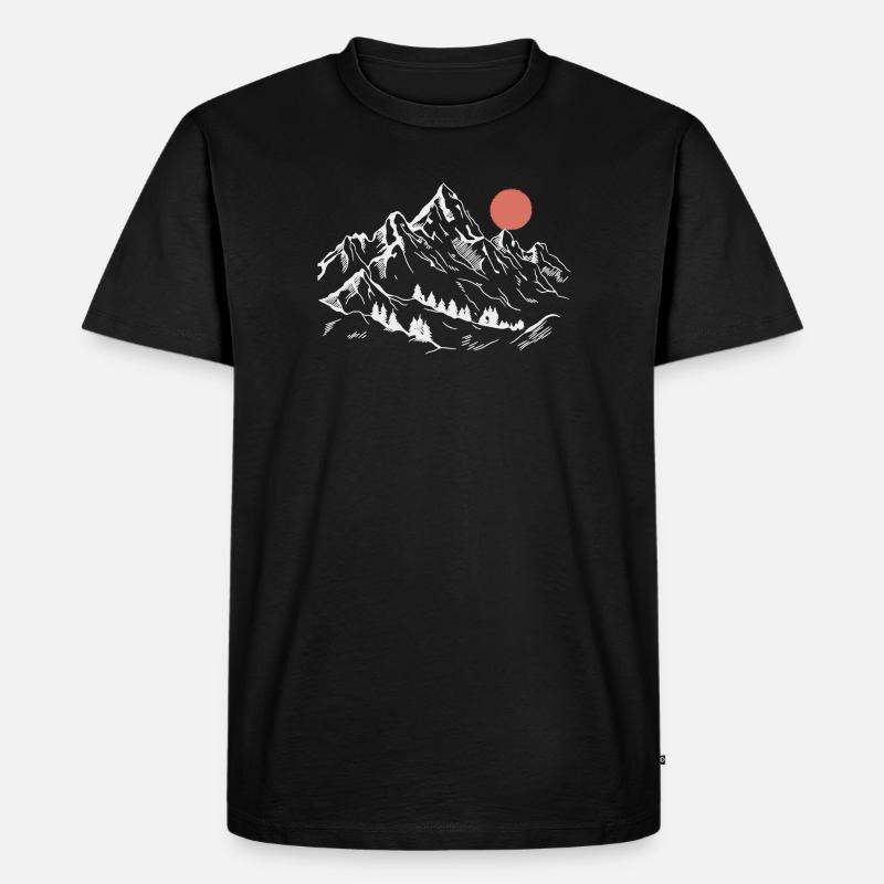 Schneebedeckte Gipfel unter roter Sonne - Männer Premium Bio T-Shirt - Schwarz