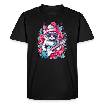 Cute cat with guitar - Men's Premium Organic T-Shirt - black - Front - Nico (187cm)