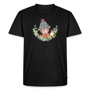 Adorable lutin de Noël mignon avec oiseau - T-shirt Premium bio Homme - noir - Devant - Nico (187cm)