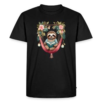 Paresseux mignon dans un hamac - T-shirt Premium bio Homme - noir - Devant - Nico (187cm)
