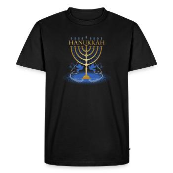 chandelier de Hanoukka doré avec deux colombes - T-shirt Premium bio Homme - noir - Devant - Nico (187cm)